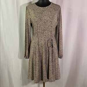 Banana Republic Factory Cheetah Print Long Sleeve Tie Waist A-line Dress